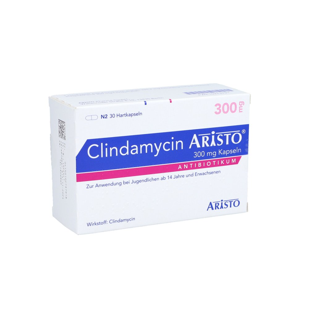 Das Produktfoto zeigt Clindamycin Aristo 300 Mg Hartkapseln (30 stk) PZN 10273791