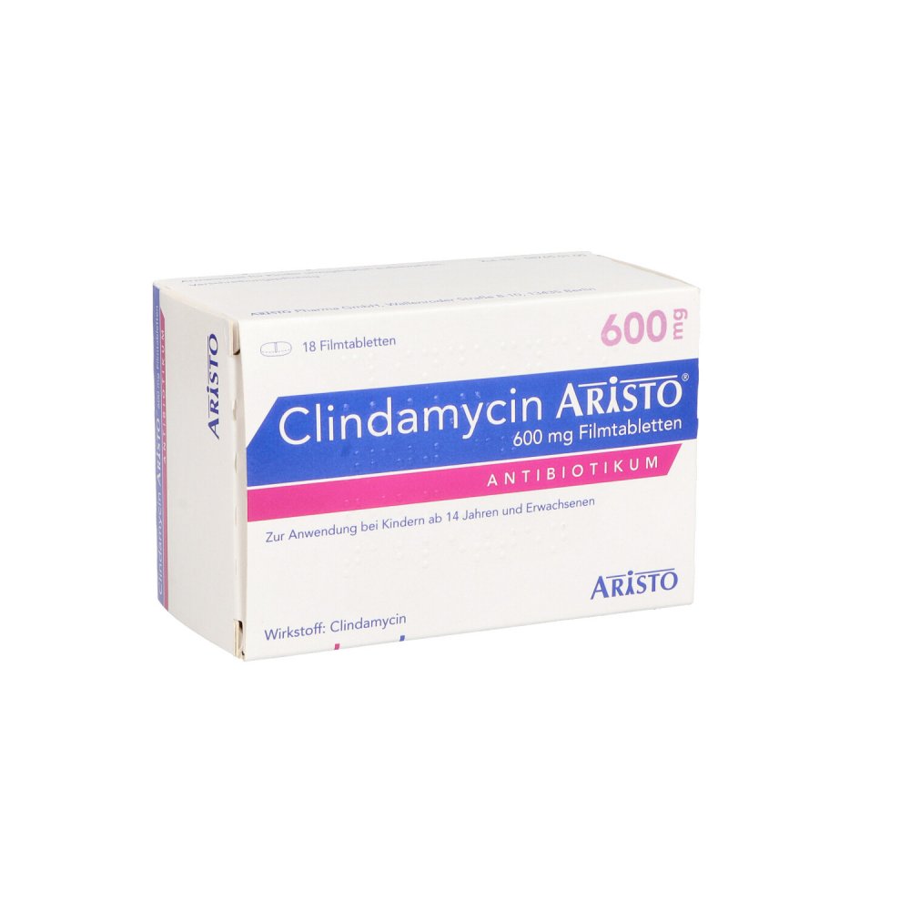Das Produktfoto zeigt Clindamycin Aristo 600 Mg Filmtabletten (18 stk) PZN 10273822