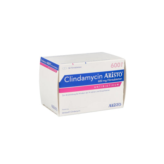 Das Produktfoto zeigt Clindamycin Aristo 600 Mg Filmtabletten (36 stk) PZN 10273839