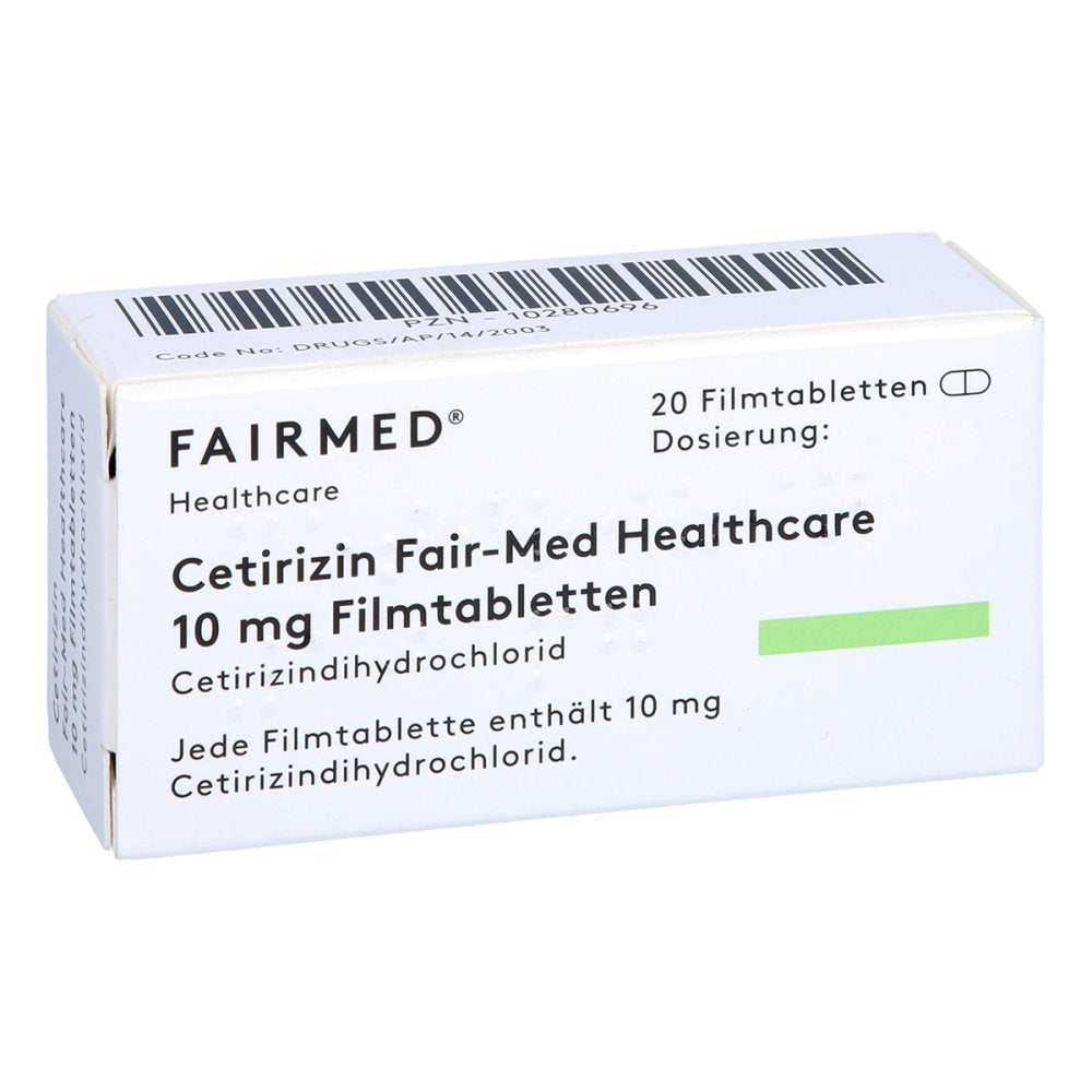 Das Produktfoto zeigt Cetirizin Fair-Med Healthcare 10 Mg Filmtabletten (20 stk) PZN 10280696