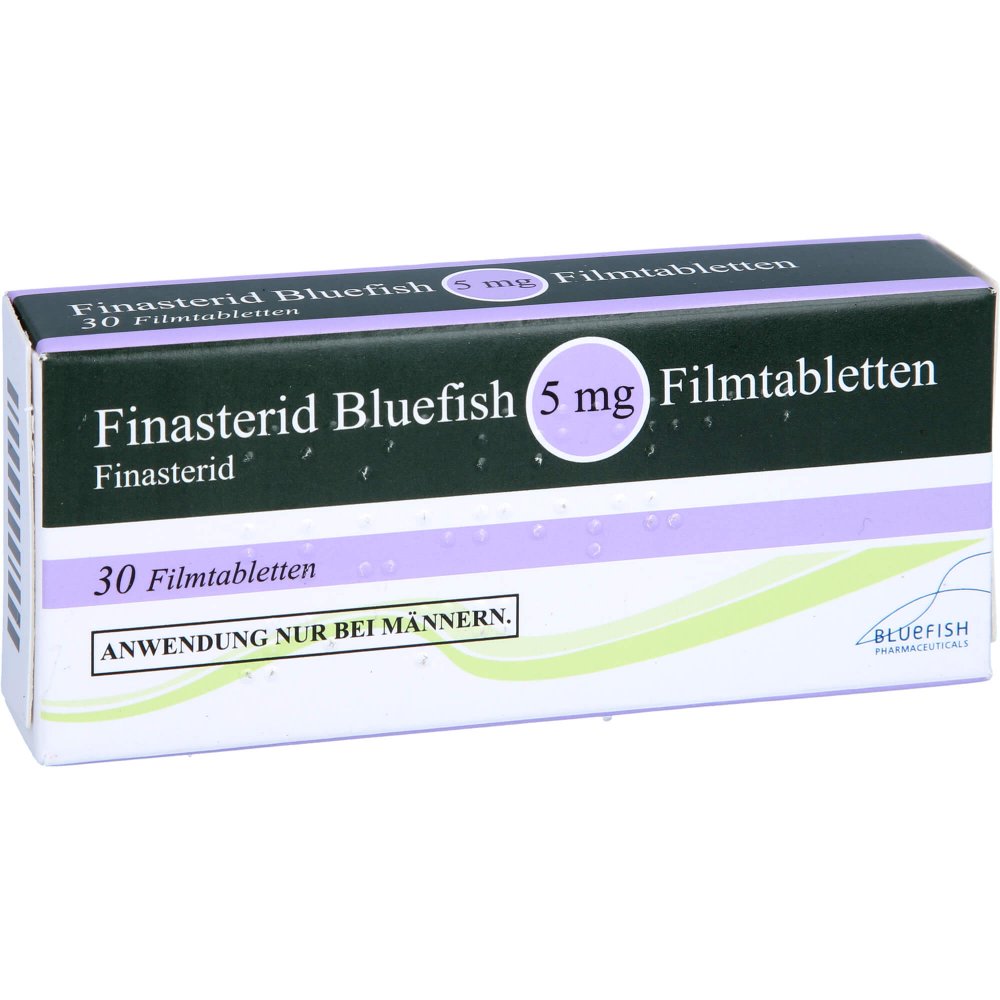 Das Produktfoto zeigt Finasterid Bluefish 5 Mg Filmtabletten (30 stk) PZN 10282287