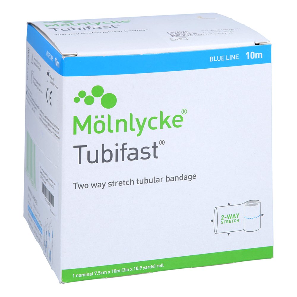 Das Produktfoto zeigt Tubifast 2-Way Stretch 7,5 Cmx10 M Blau (1 stk) PZN 10297811