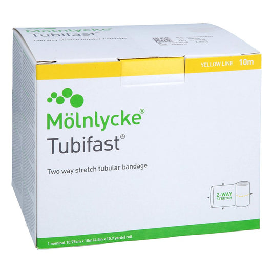 Das Produktfoto zeigt Tubifast 2-Way Stretch 10,75 Cmx10 M Gelb (1 stk) PZN 10297840