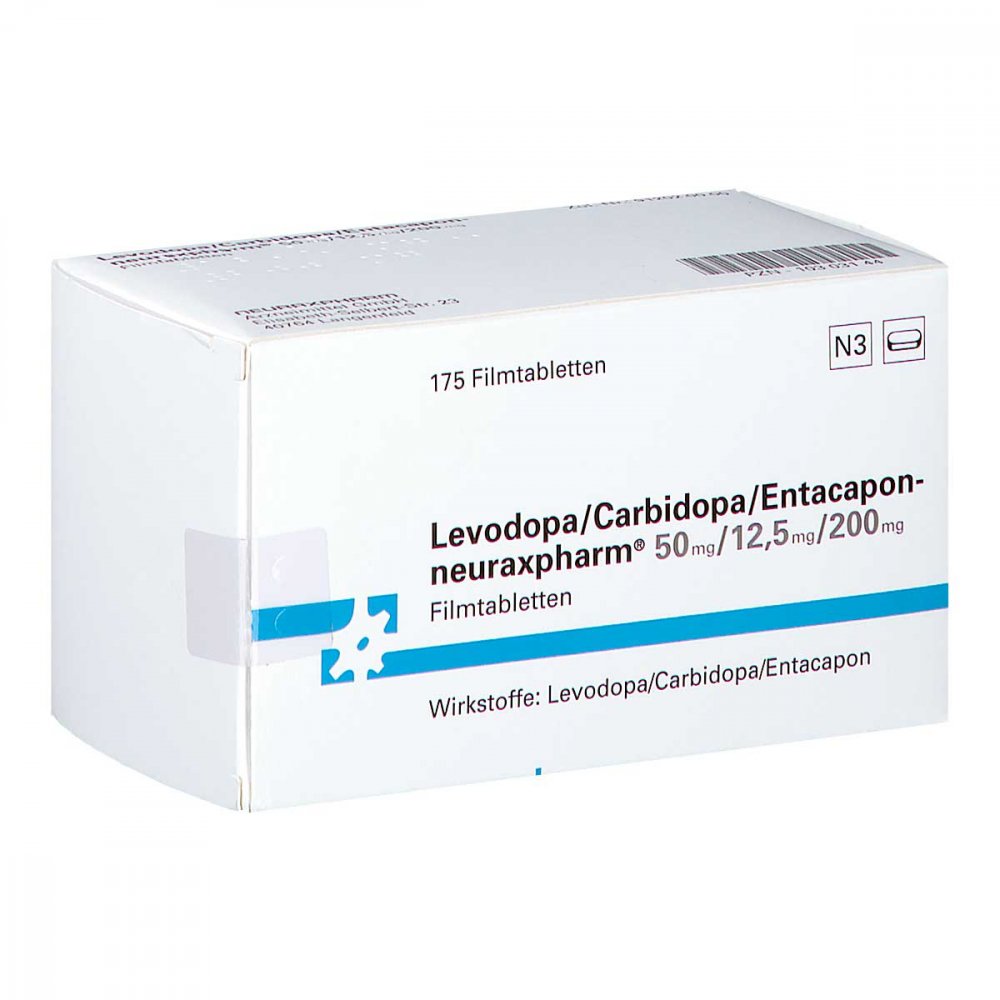 Das Produktfoto zeigt Levodopa/Carbidopa/Entacapon-Neurax 50/12,5/200 (175 stk) PZN 10303144