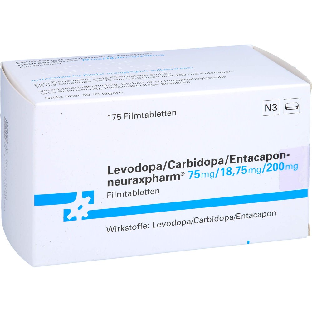 Das Produktfoto zeigt Levodopa/Carbidopa/Entacapon-Neurax 75/18,75/200 (175 stk) PZN 10303167