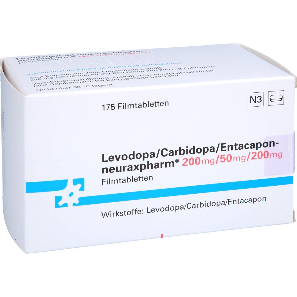 Das Produktfoto zeigt Levodopa/Carbidopa/Entacapon-Neurax 200/50/200 (175 stk) PZN 10303285
