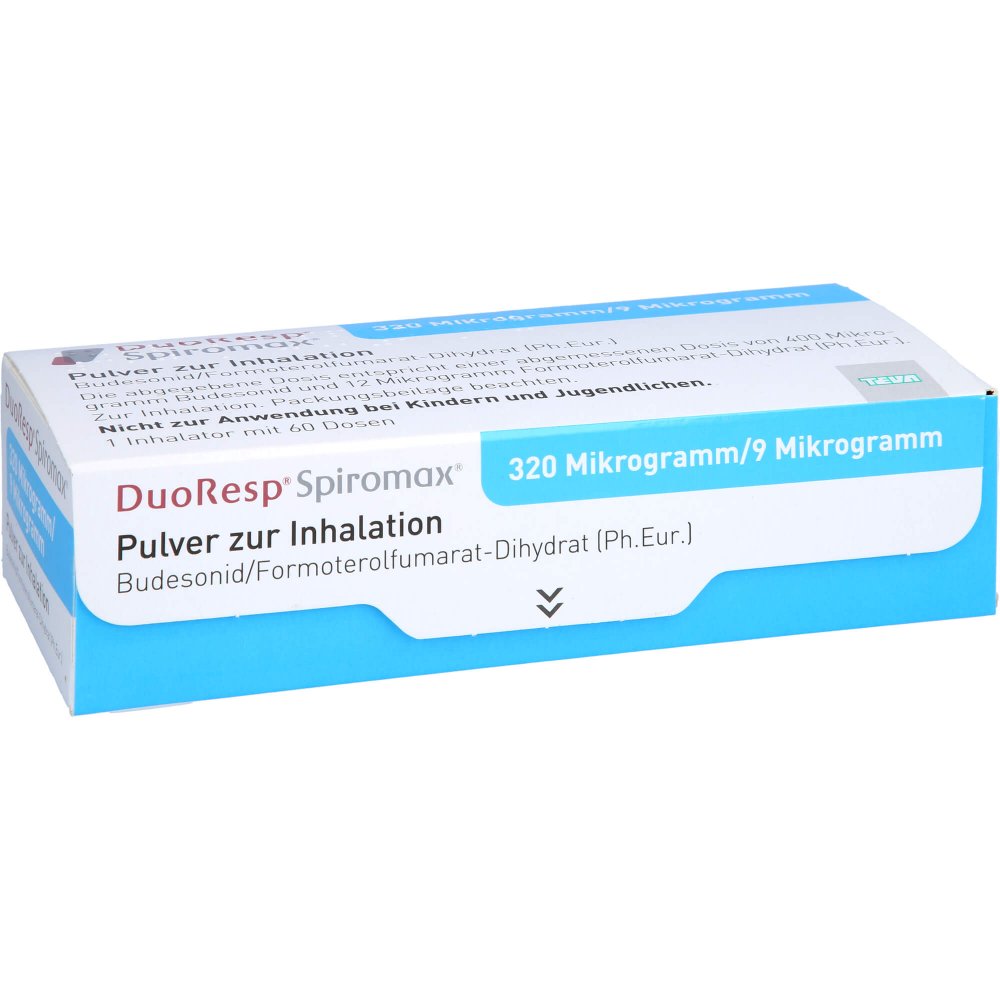 Das Produktfoto zeigt Duoresp Spiromax 320μg/9 Μg/Dosis 1x60ed Inh.-Plv. (1 stk) PZN 10311072