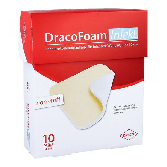 Das Produktfoto zeigt Dracofoam Infekt Schaumst.Wundauf.10x10 Cm (10 stk) PZN 10317614