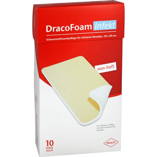 Das Produktfoto zeigt Dracofoam Infekt Schaumst.Wundauf.10x20 Cm (10 stk) PZN 10317620