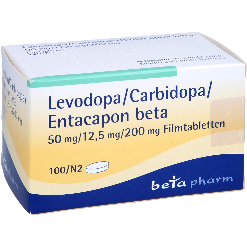 Das Produktfoto zeigt Levodopa/Carbidopa/Entacapon Beta 50/12,5/200 (100 stk) PZN 10324212