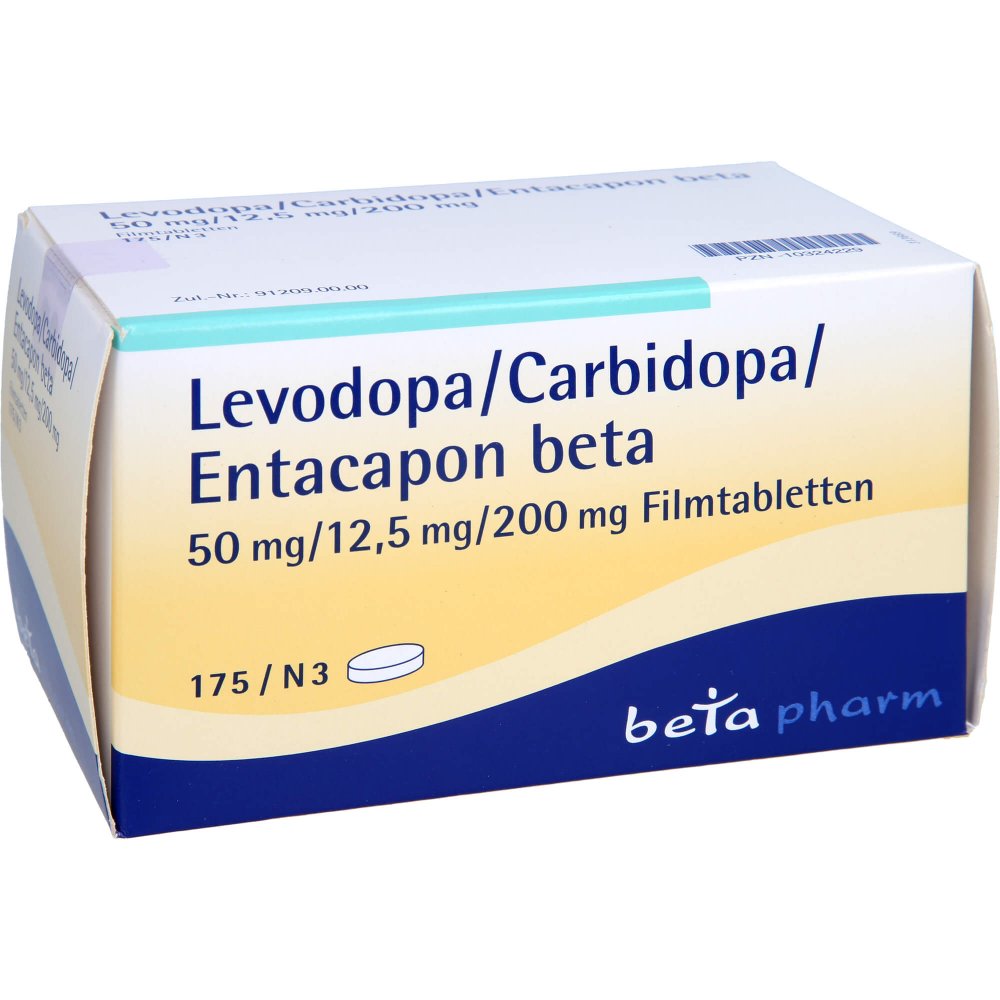 Das Produktfoto zeigt Levodopa/Carbidopa/Entacapon Beta 50/12,5/200 (175 stk) PZN 10324229
