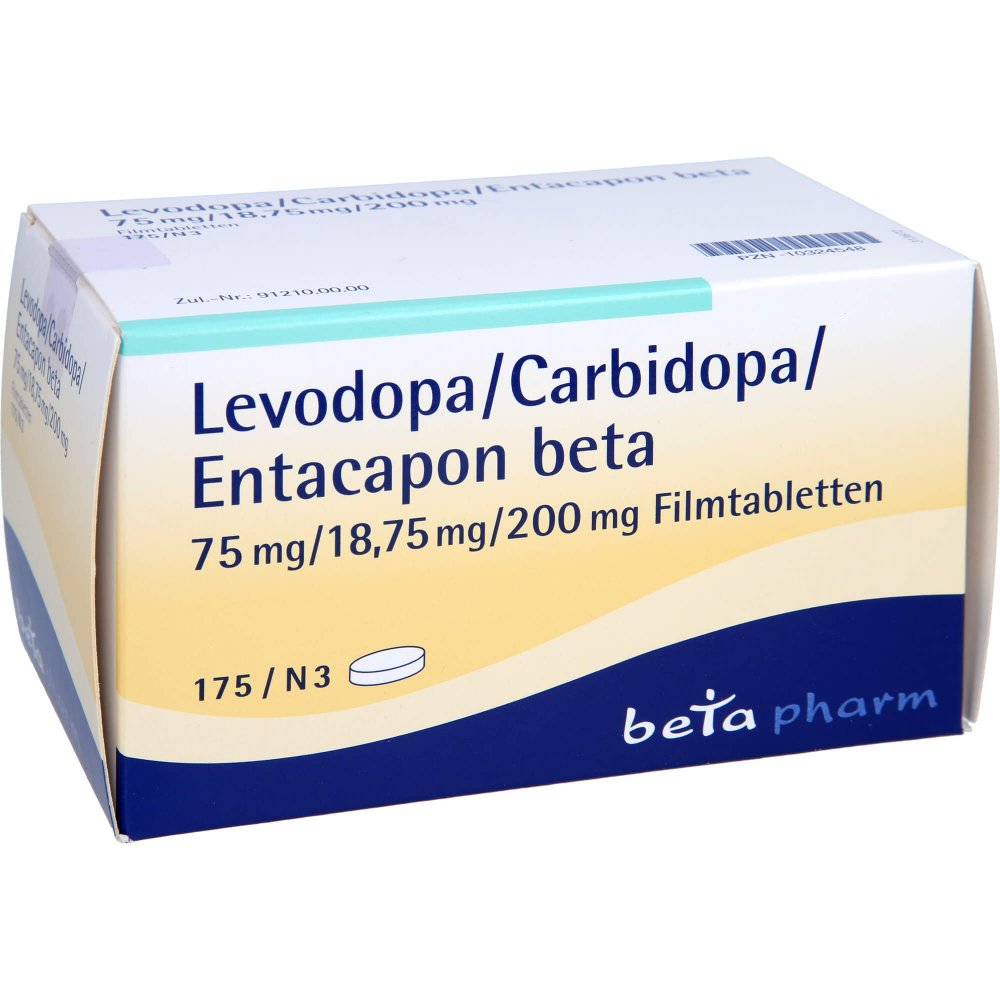 Das Produktfoto zeigt Levodopa/Carbidopa/Entacapon Beta 75/18,75/200 (175 stk) PZN 10324548