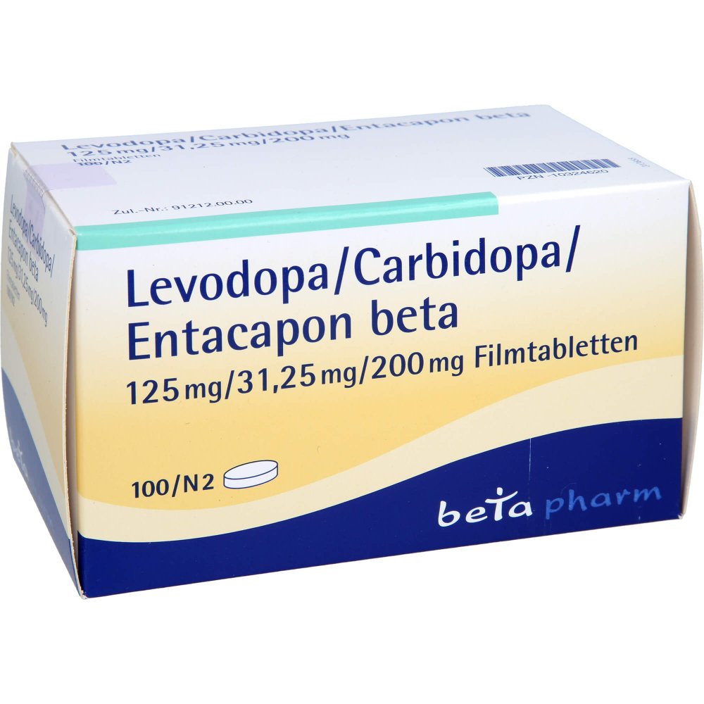 Das Produktfoto zeigt Levodopa/Carbidopa/Entacapon Beta 125/31,25/200 (100 stk) PZN 10324620