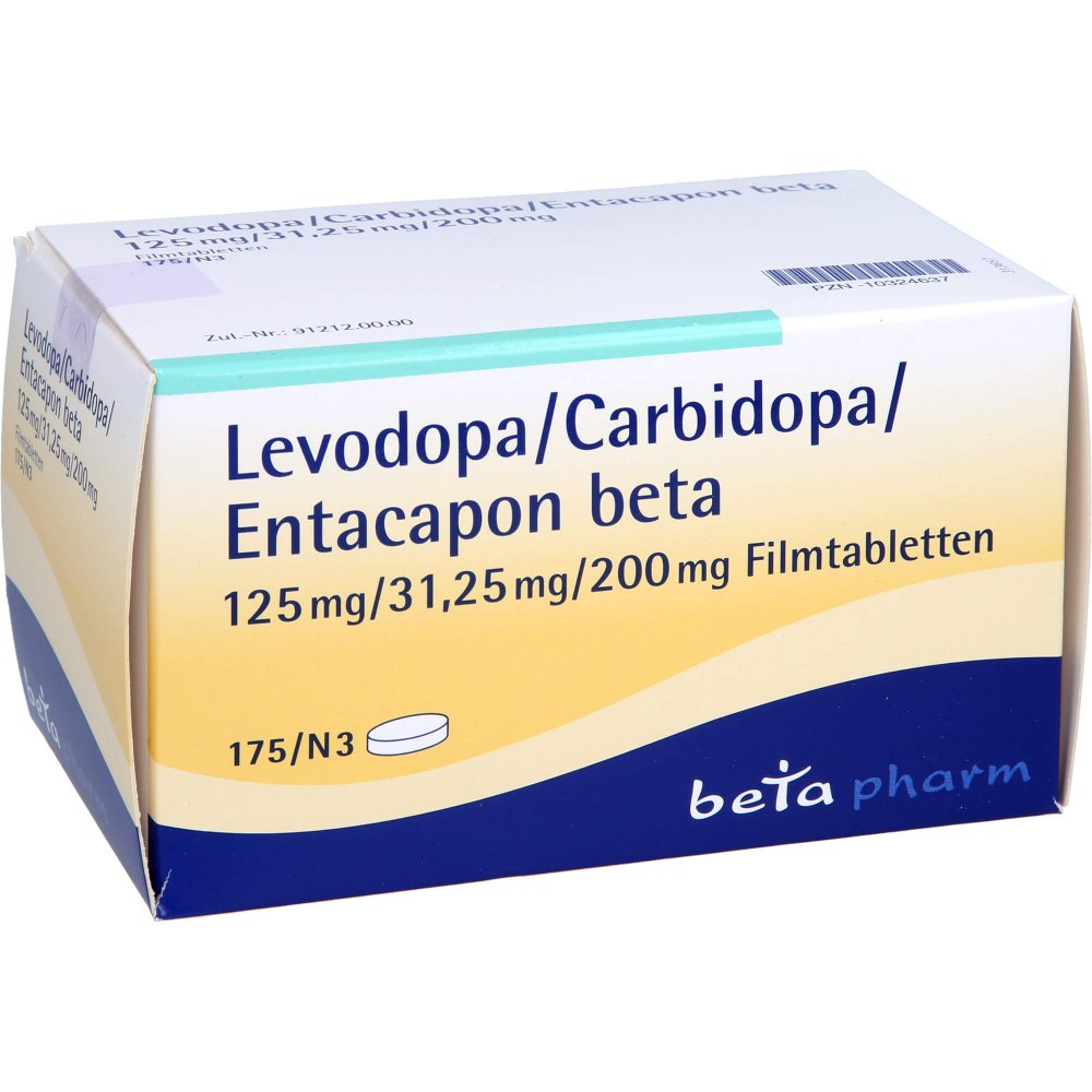 Das Produktfoto zeigt Levodopa/Carbidopa/Entacapon Beta 125/31,25/200 (175 stk) PZN 10324637