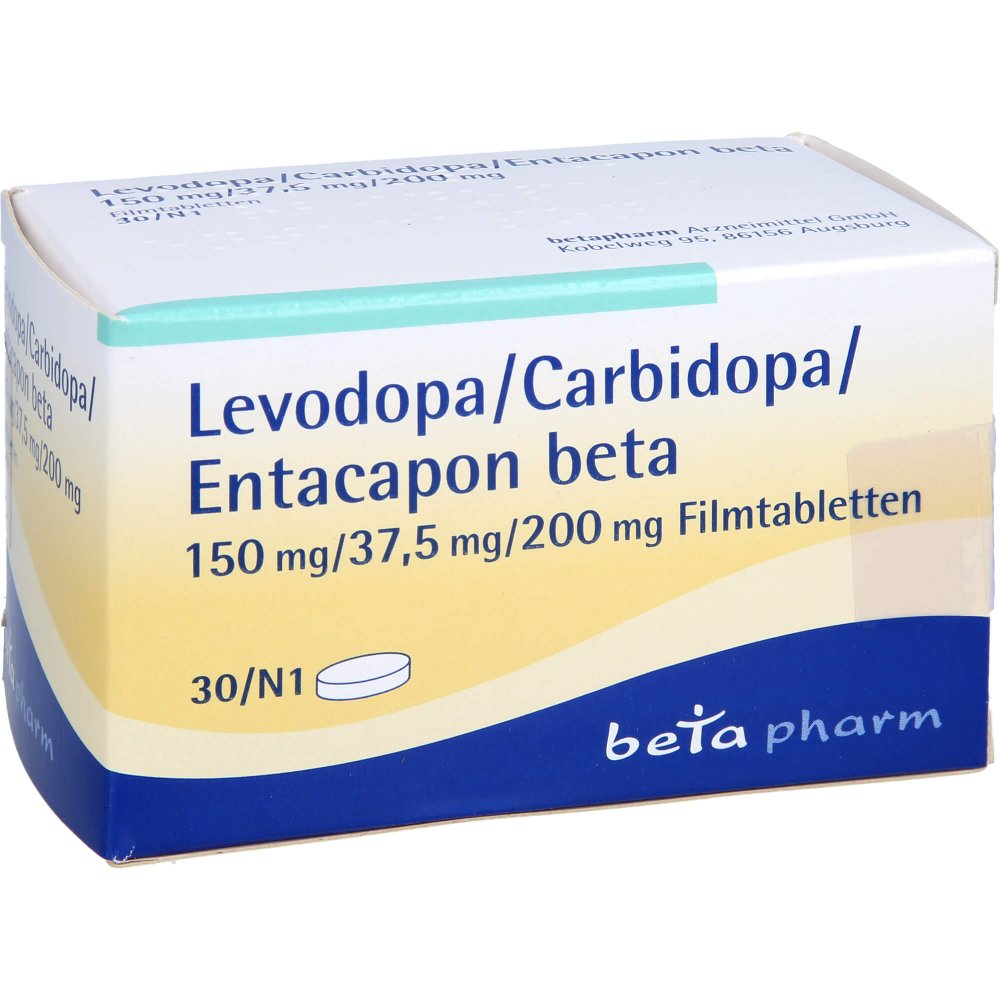 Das Produktfoto zeigt Levodopa/Carbidopa/Entacapon Beta 150/37,5/200 (30 stk) PZN 10324643
