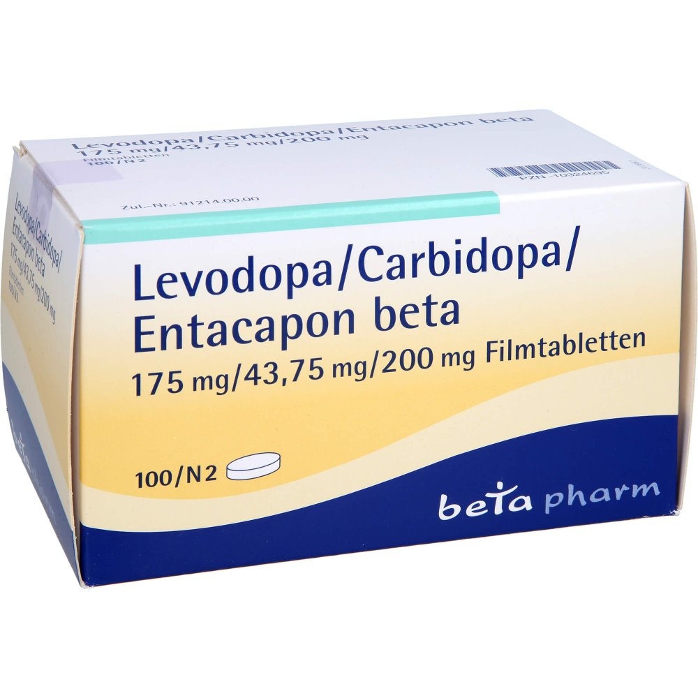 Das Produktfoto zeigt Levodopa/Carbidopa/Entacapon Beta 175/43,75/200 (100 stk) PZN 10324695
