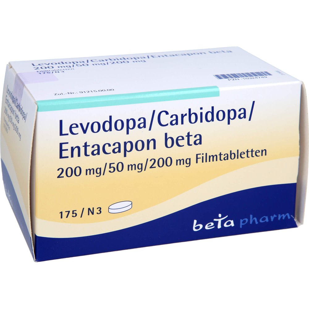 Das Produktfoto zeigt Levodopa/Carbidopa/Entacapon Beta 200/50/200 (175 stk) PZN 10324749