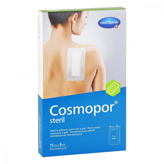 Das Produktfoto zeigt Cosmopor Steril Wundverband 8x15 Cm (5 stk) PZN 10324815
