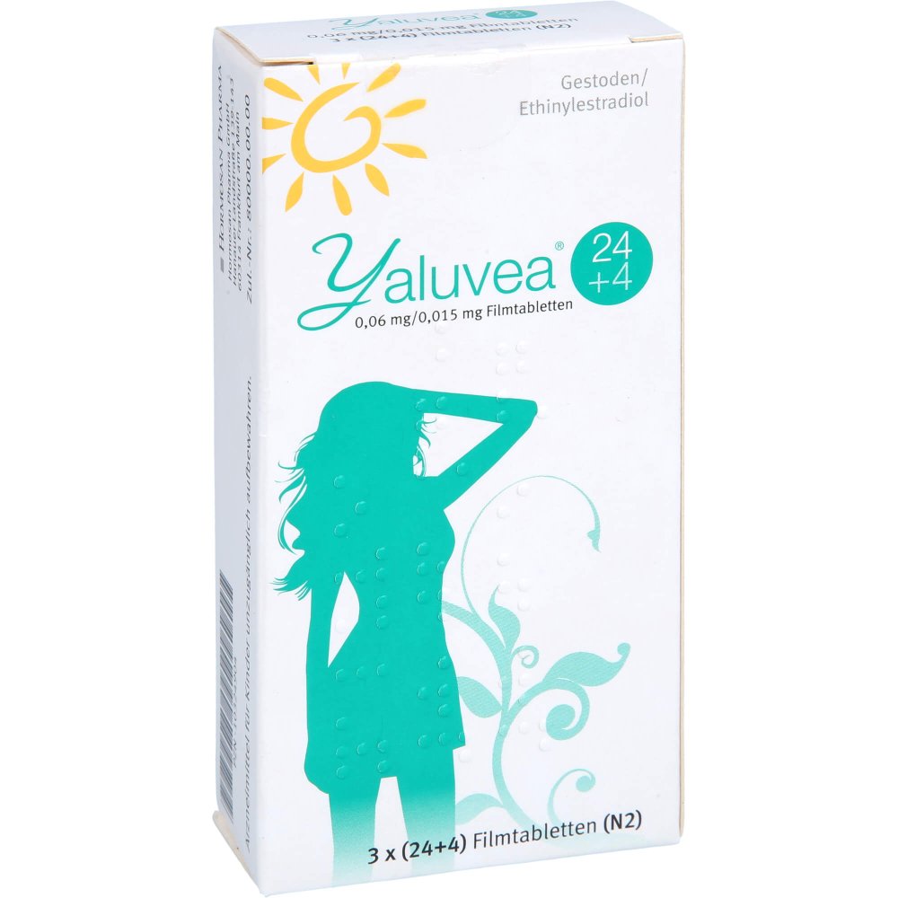 Das Produktfoto zeigt Yaluvea 0,06 Mg/0,015 Mg Filmtabletten (3X28 stk) PZN 10324904