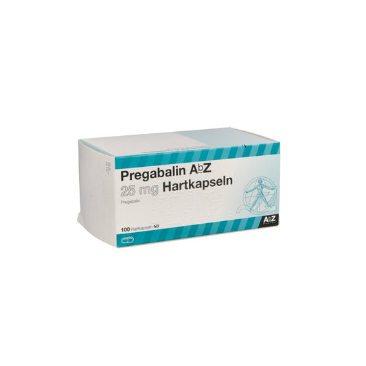 Das Produktfoto zeigt Pregabalin Abz 25 Mg Hartkapseln (100 stk) PZN 10326926