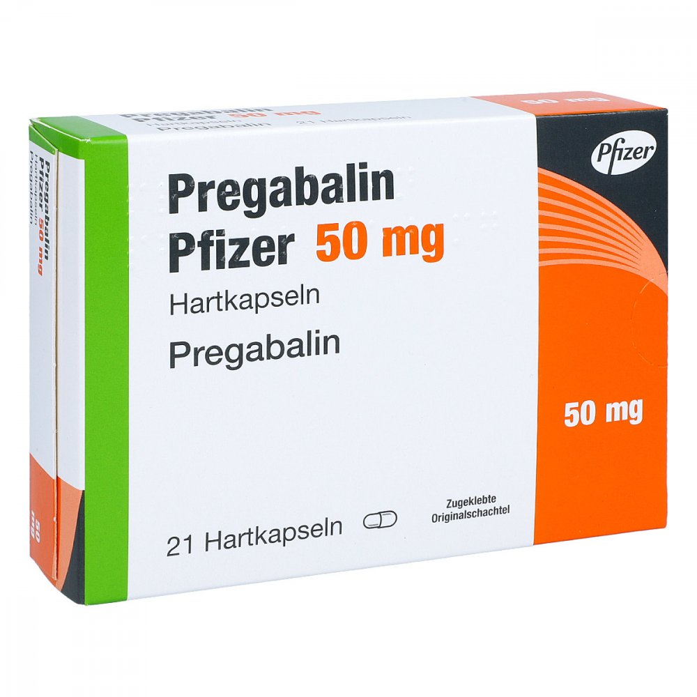 Das Produktfoto zeigt Pregabalin Pfizer 50 Mg Hartkapseln (21 stk) PZN 10327713