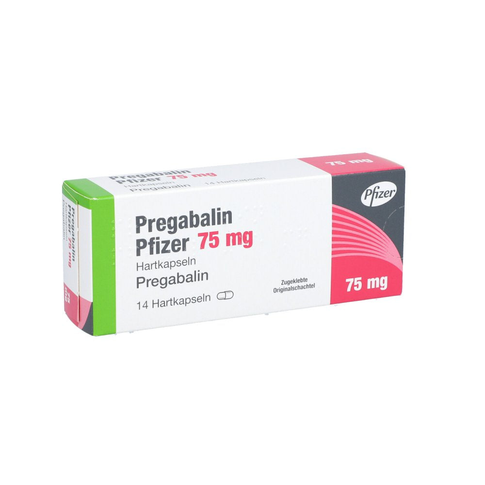 Das Produktfoto zeigt Pregabalin Pfizer 75 Mg Hartkapseln (14 stk) PZN 10327759
