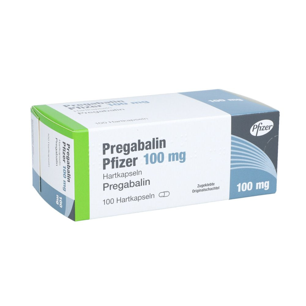 Das Produktfoto zeigt Pregabalin Pfizer 100 Mg Hartkapseln (100 stk) PZN 10327848