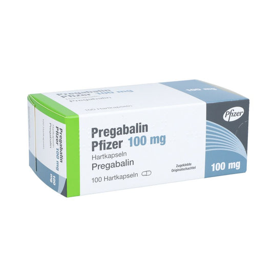 Das Produktfoto zeigt Pregabalin Pfizer 100 Mg Hartkapseln (100 stk) PZN 10327848