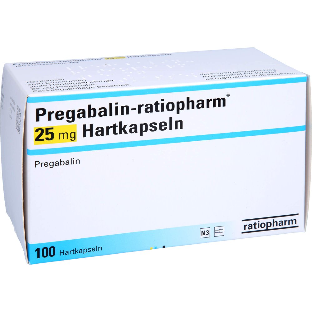 Das Produktfoto zeigt Pregabalin-Ratiopharm 25 Mg Hartkapseln (100 stk) PZN 10328782