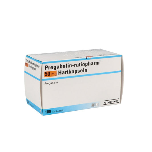 Das Produktfoto zeigt Pregabalin-Ratiopharm 50 Mg Hartkapseln (100 stk) PZN 10328807