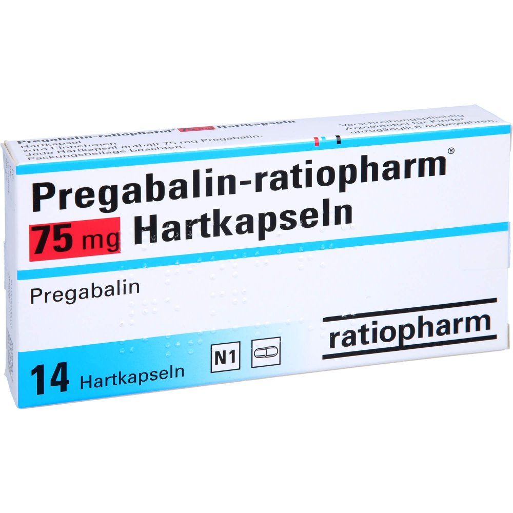 Das Produktfoto zeigt Pregabalin-Ratiopharm 75 Mg Hartkapseln (14 stk) PZN 10328813