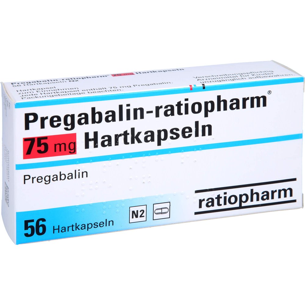 Das Produktfoto zeigt Pregabalin-Ratiopharm 75 Mg Hartkapseln (56 stk) PZN 10328836