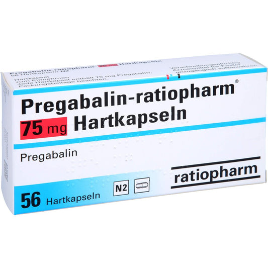 Das Produktfoto zeigt Pregabalin-Ratiopharm 75 Mg Hartkapseln (56 stk) PZN 10328836