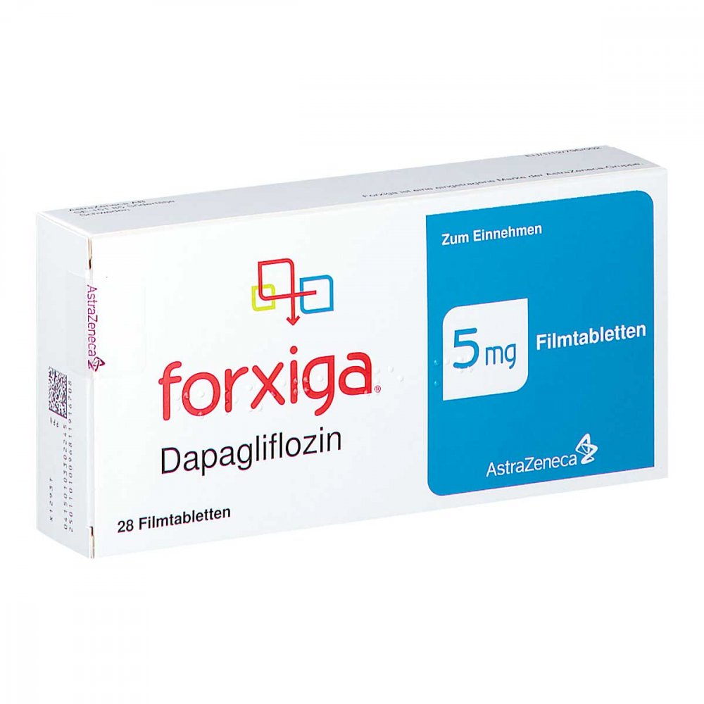 Das Produktfoto zeigt Forxiga 5 Mg Filmtabletten (28 stk) PZN 10330224