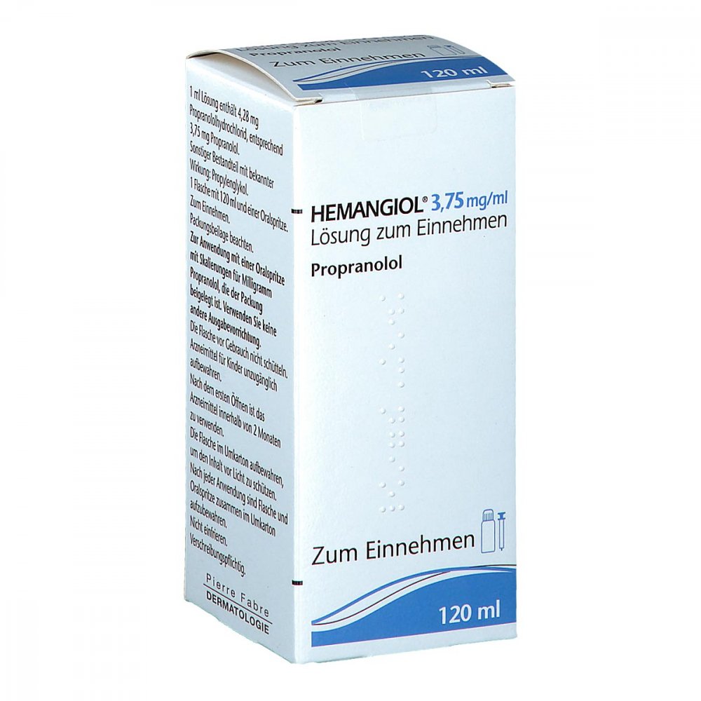 Das Produktfoto zeigt Hemangiol 3,75 Mg/Ml Lösung Zum Einnehmen (120 ml) PZN 10333889