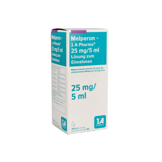 Das Produktfoto zeigt Melperon-1a Pharma 25 Mg/5 Ml Lösung Zum Einnehmen (300 ml) PZN 10334021