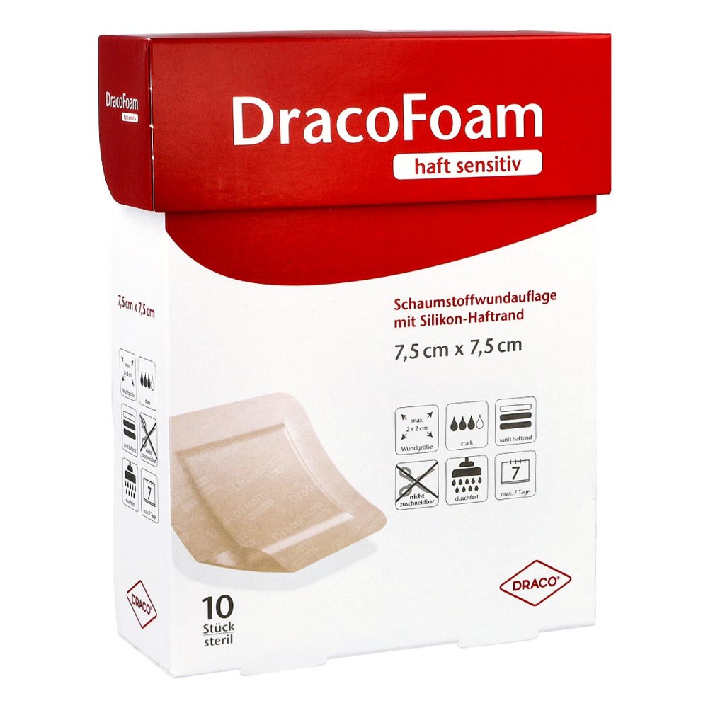 Dracofoam Haft Sensitiv Schaumst.Wund.7,5x7,5 Cm (10 stk)