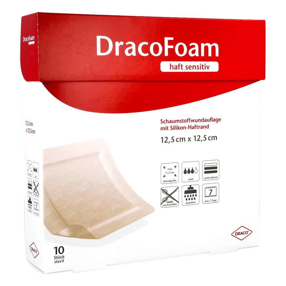 Dracofoam Haft Sensitiv Schaumst.Wund.12,5x12,5 Cm (10 stk)