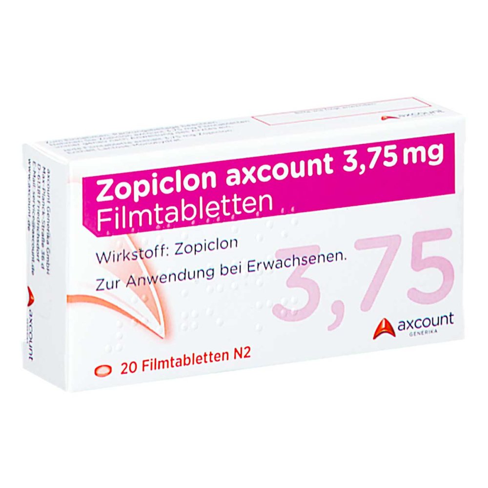 Das Produktfoto zeigt Zopiclon Axcount 3,75 Mg Filmtabletten (20 stk) PZN 10342871