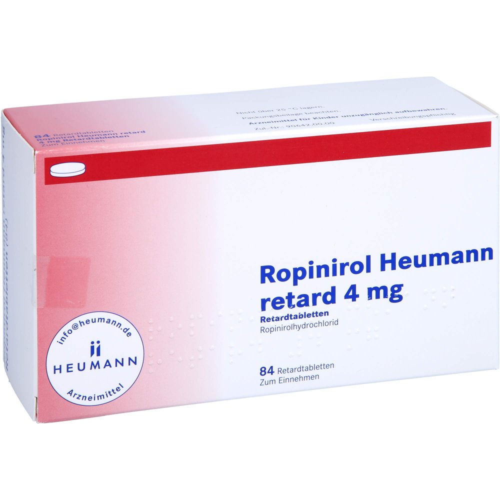 Das Produktfoto zeigt Ropinirol Heumann Retard 4 Mg Retardtabletten (84 stk) PZN 10346337
