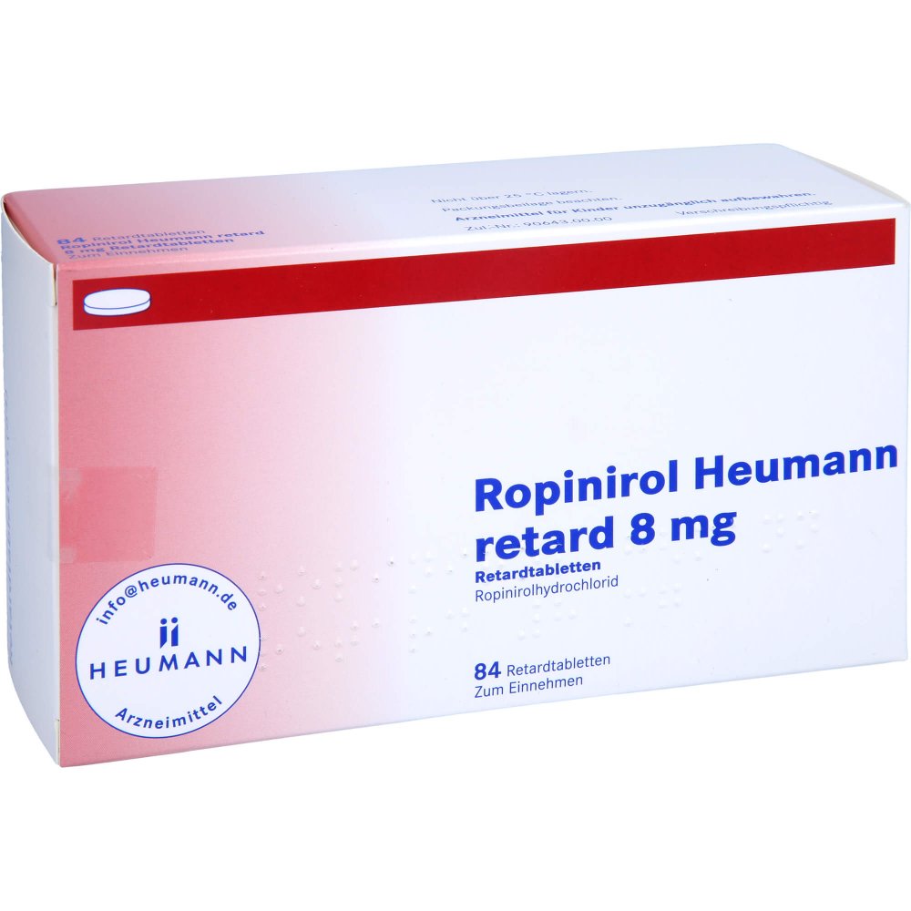 Das Produktfoto zeigt Ropinirol Heumann Retard 8 Mg Retardtabletten (84 stk) PZN 10346343