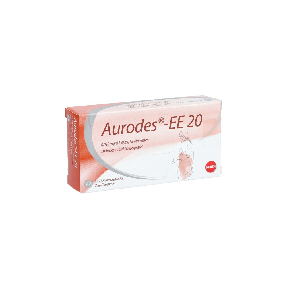 Das Produktfoto zeigt Aurodes-Ee 20 0,020 Mg/0,150 Mg Filmtabletten (3X21 stk) PZN 10347176