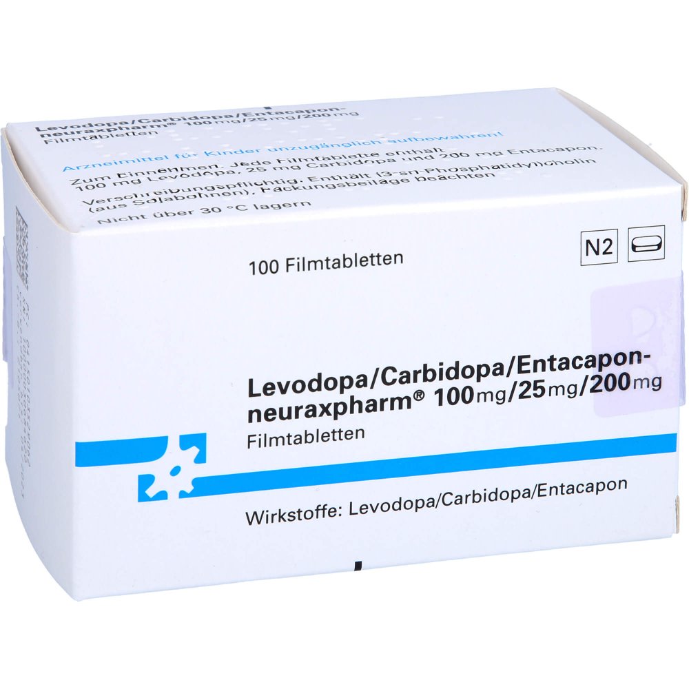 Das Produktfoto zeigt Levodopa/Carbidopa/Entacapon-Neurax 100/25/200 (100 stk) PZN 10352906