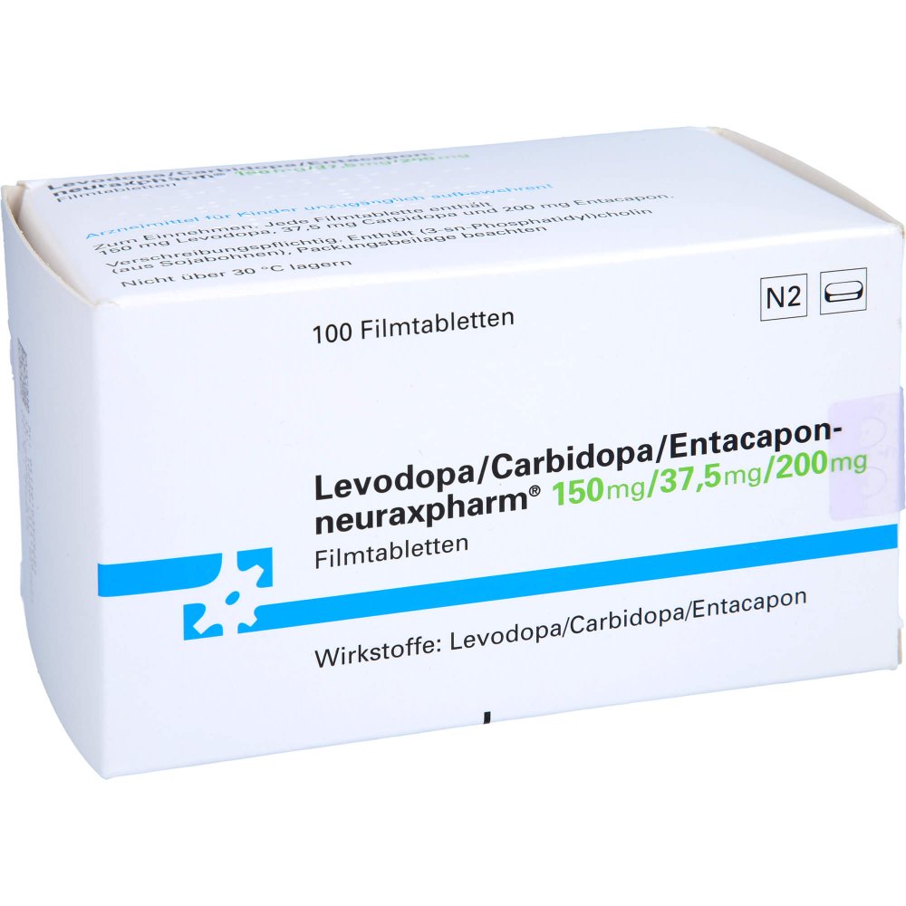 Das Produktfoto zeigt Levodopa/Carbidopa/Entacapon-Neurax 150/37,5/200 (100 stk) PZN 10352929