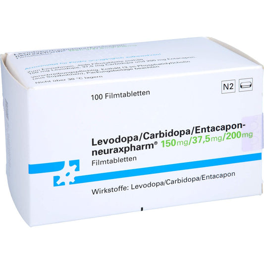 Das Produktfoto zeigt Levodopa/Carbidopa/Entacapon-Neurax 150/37,5/200 (100 stk) PZN 10352929