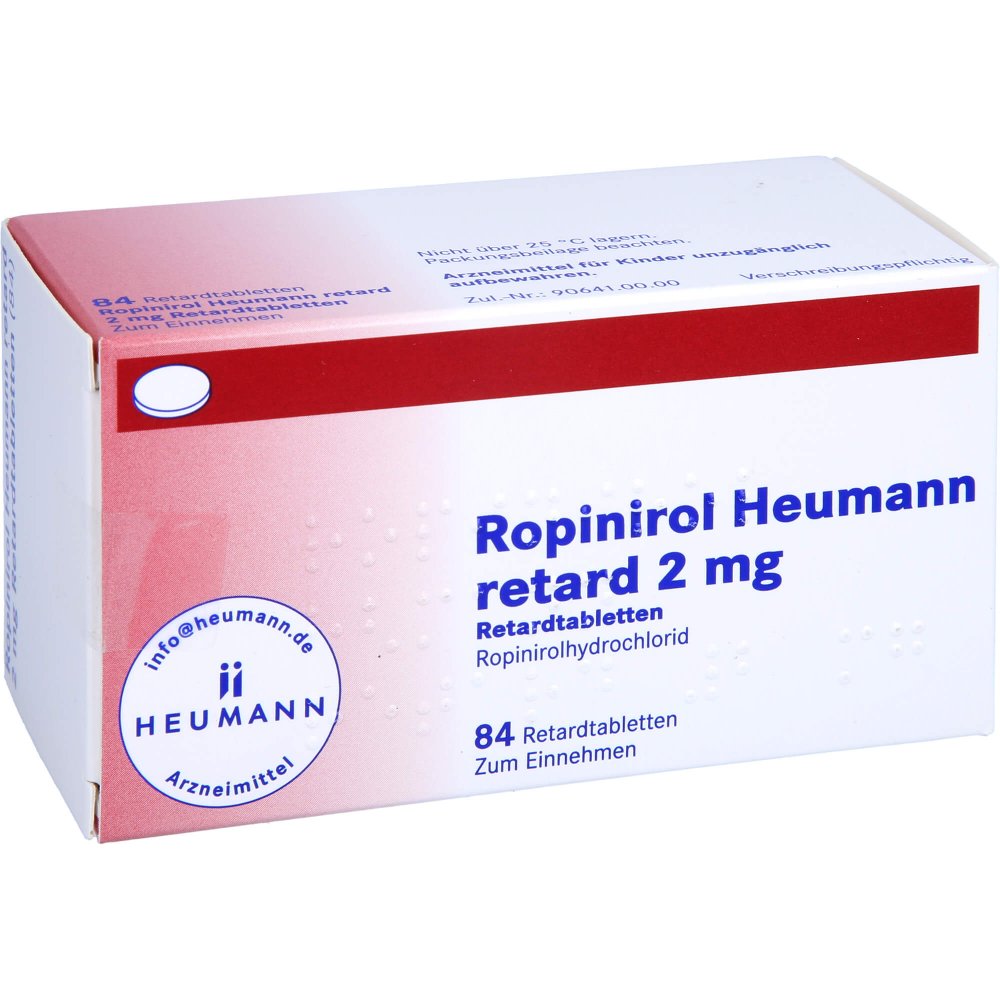 Das Produktfoto zeigt Ropinirol Heumann Retard 2 Mg Retardtabletten (84 stk) PZN 10353656