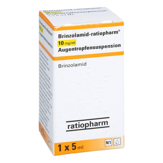 Das Produktfoto zeigt Brinzolamid-Ratiopharm 10 Mg/Ml Augentropfensusp. (1X5 ml) PZN 10353685