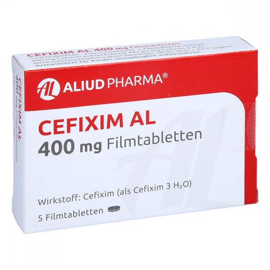 Das Produktfoto zeigt Cefixim Al 400 Mg Filmtabletten (5 stk) PZN 10357281