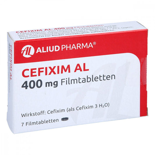 Das Produktfoto zeigt Cefixim Al 400 Mg Filmtabletten (7 stk) PZN 10357298