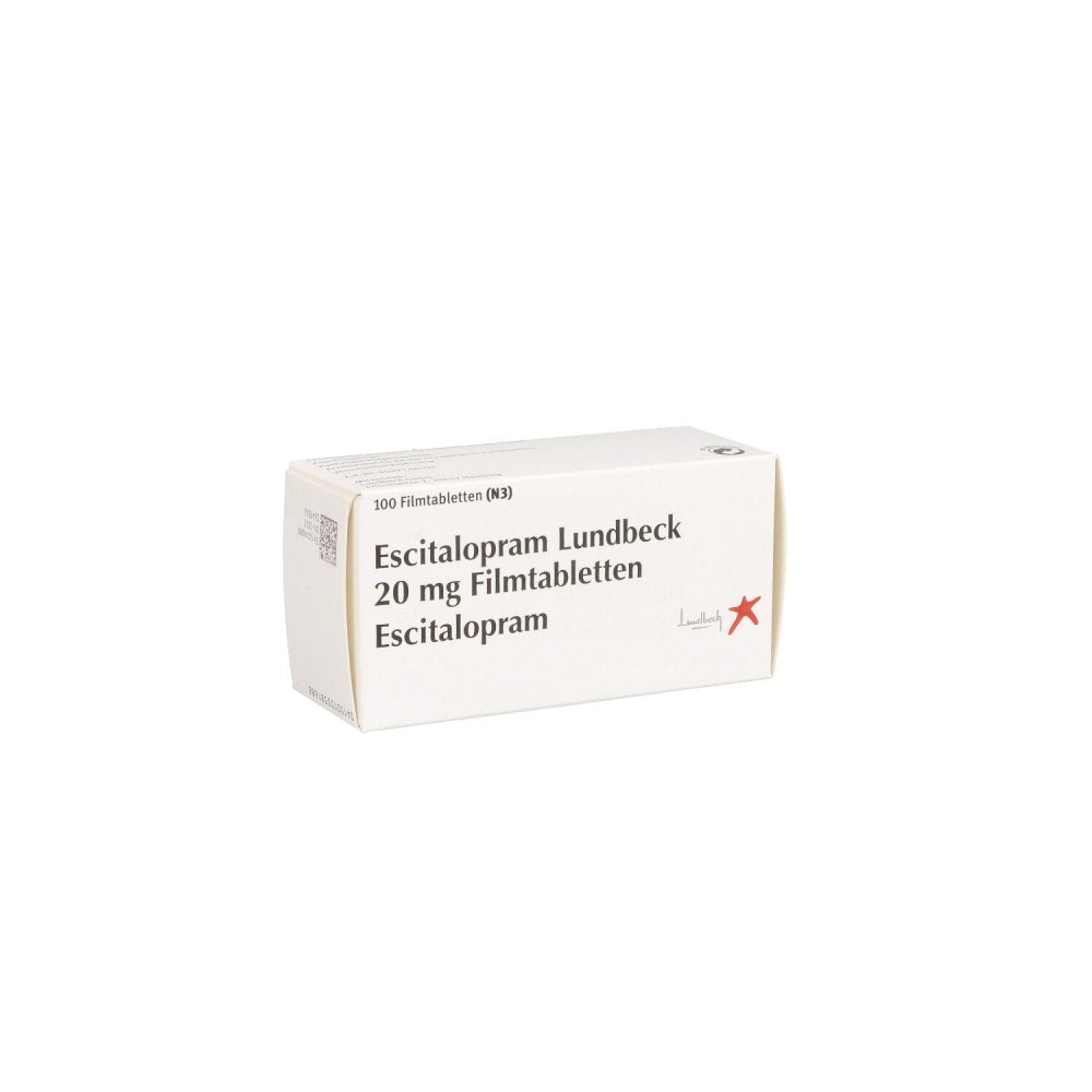Das Produktfoto zeigt Escitalopram Lundbeck 20 Mg Filmtabletten (100 stk) PZN 10358168